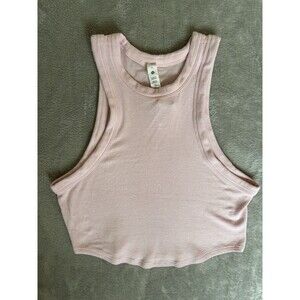Lululemon Ribbed Cropped Tank Top Size 6 Powder Pink Stretch Sleeveless Athletic